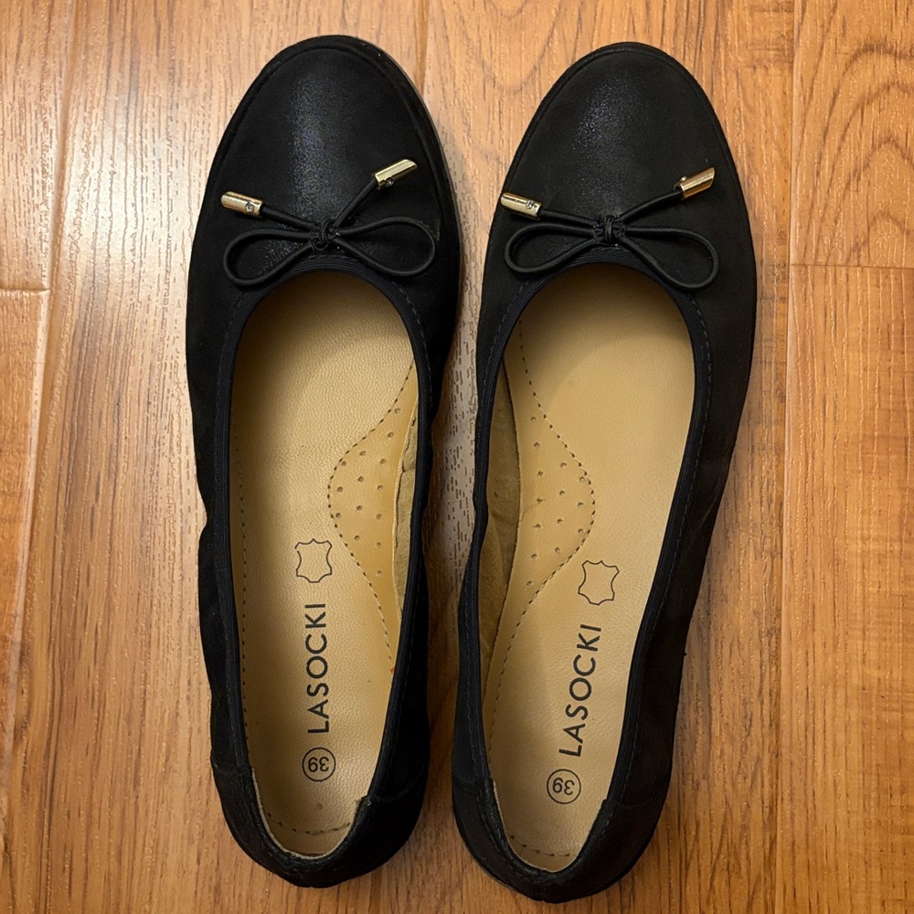Lasoki Leather bow black‎ ballet flats, size 39/8.5 US